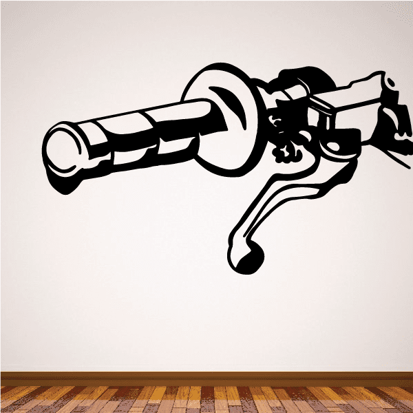 Motorcycle grip decal with black-and-white handlebar and hand graphic