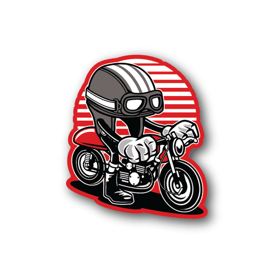 Motorcycle helmet vinyl sticker with biker helmet graphic in red and white stripes