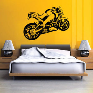 Motorcycle wall decal vinyl sticker with black racing bike illustration