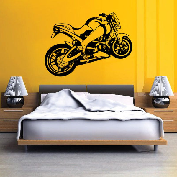 Motorcycle wall decal vinyl sticker with black racing bike illustration