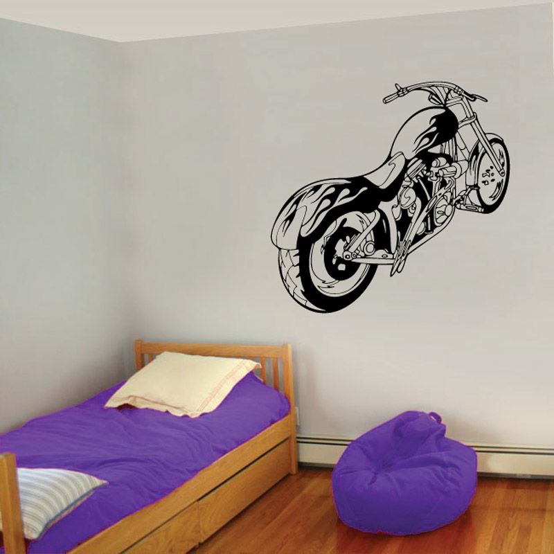 Motorcycle wall decal, black vinyl sport bike illustration