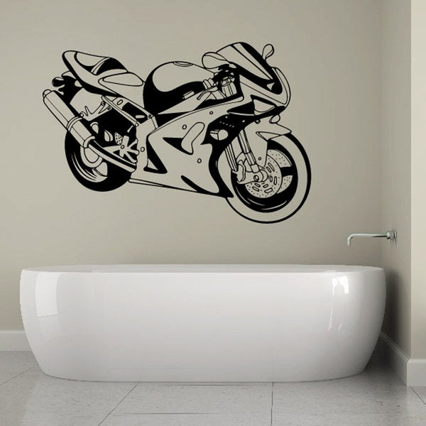 Motorcycle illustration wall decal vinyl sticker with bold black bike outline