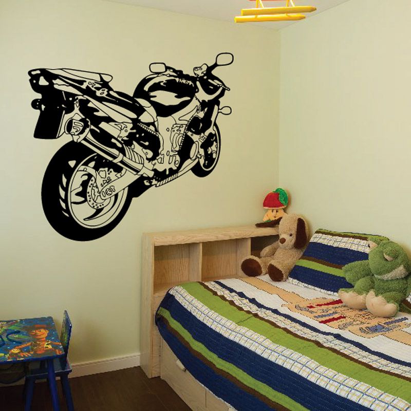 Motorcycle wall decal vinyl sticker with black racing bike illustration