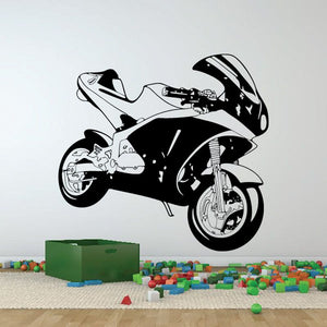 Motorcycle wall decal vinyl sticker in black and white, racing bike design