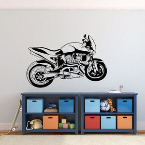 Motorcycle illustration wall decal, black and white vinyl sticker design