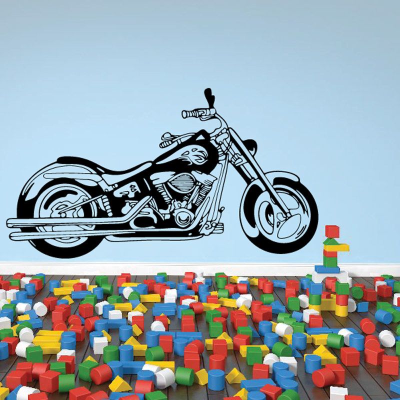 Motorcycle wall decal vinyl sticker with black-and-white cruiser side view illustration