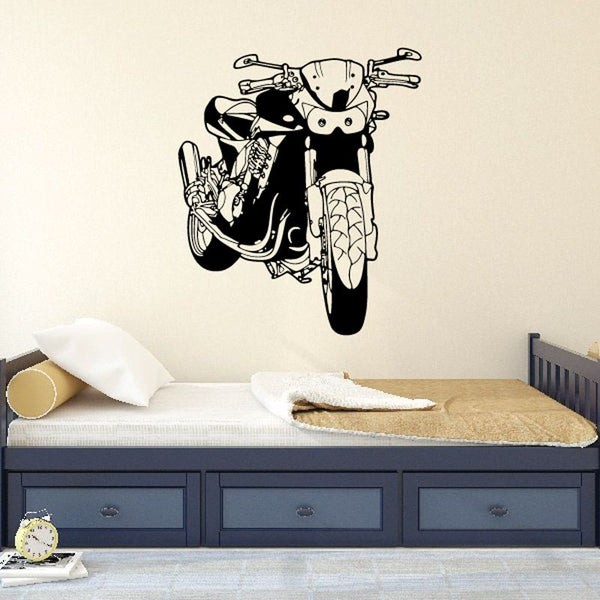 Motorcycle wall decal sticker with black and white racing bike illustration