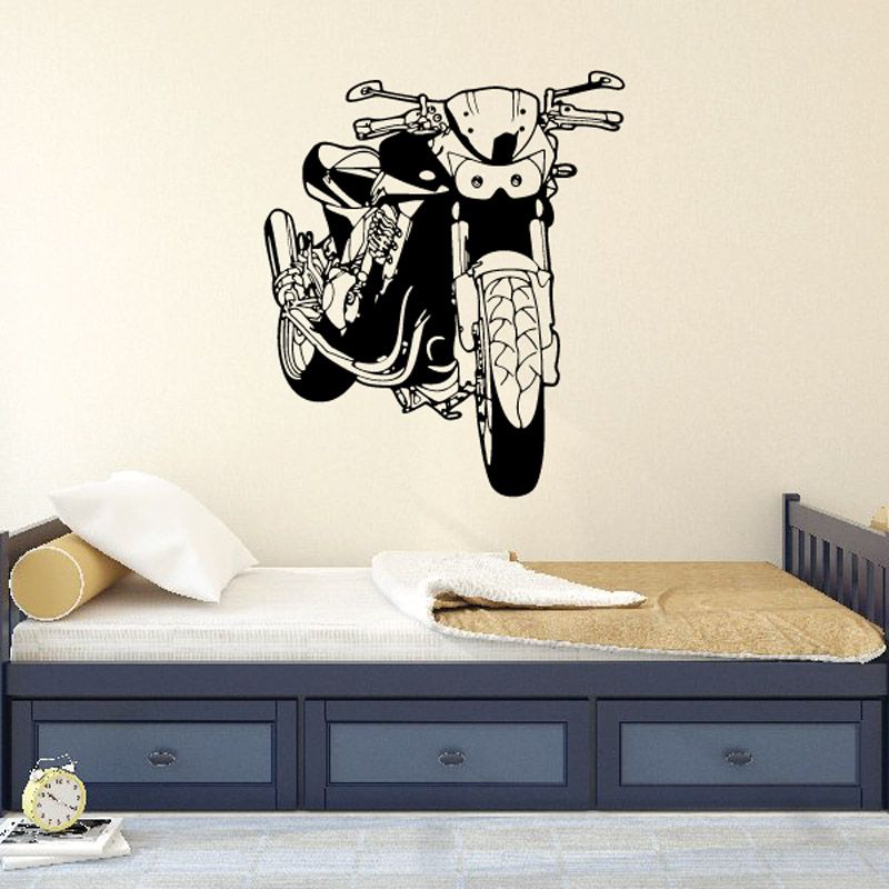 Motorcycle wall decal sticker with black and white racing bike illustration