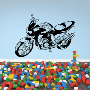 Motorcycle illustration vinyl wall decal, black and white bike graphic