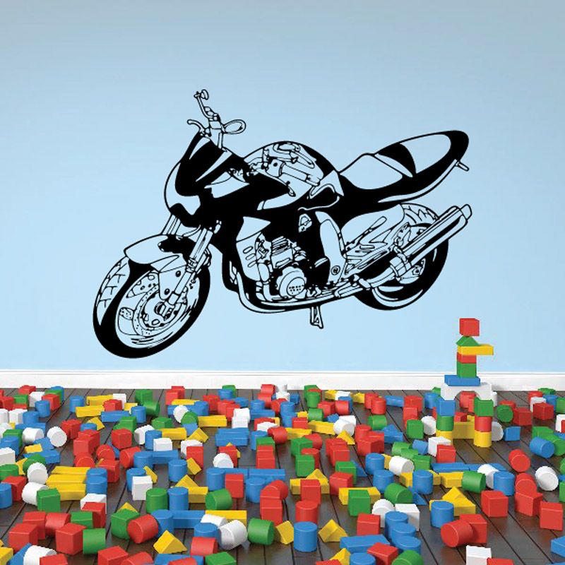 Motorcycle illustration vinyl wall decal, black and white bike graphic