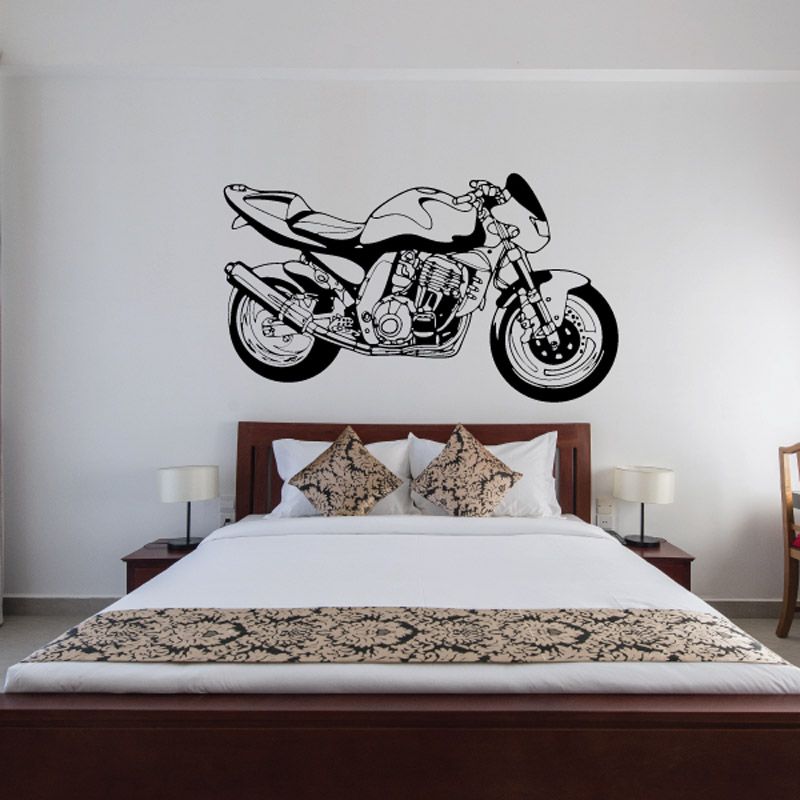 Black motorcycle illustration wall decal vinyl sticker