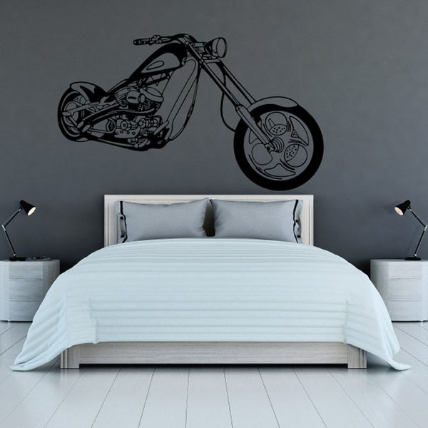 Motorcycle illustration wall decal, black sport bike graphic