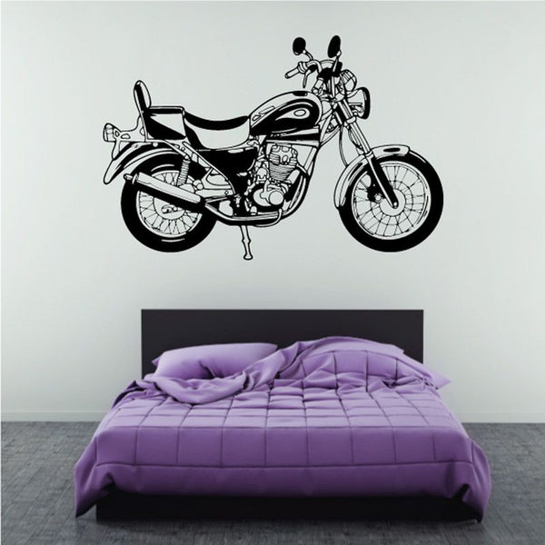 Motorcycle wall decal with black illustrated motorcycle on white background