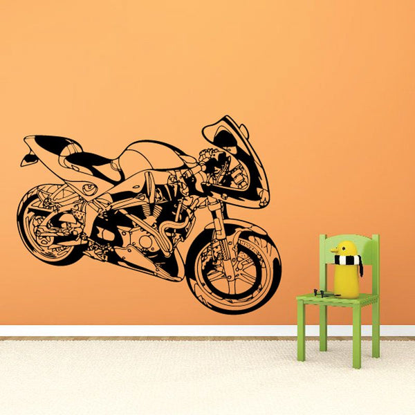 Motorcycle wall decal with black vintage bike illustration