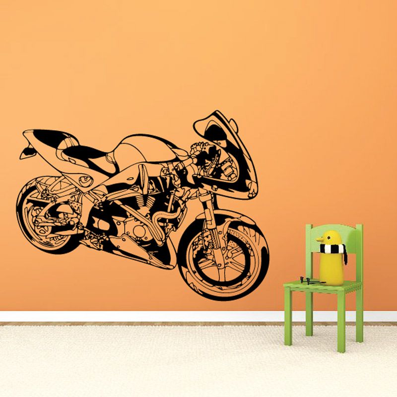 Motorcycle wall decal with black vintage bike illustration