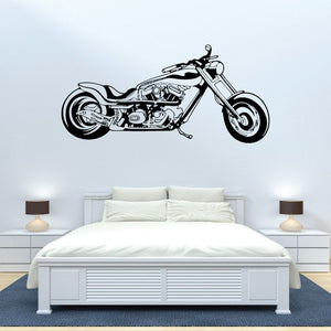 Motorcycle wall decal, black-and-white line art of a sport bike.