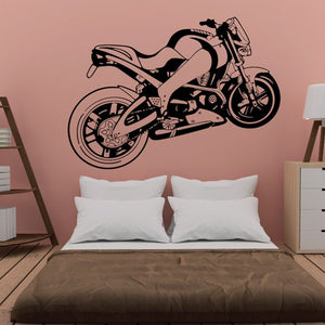 Motorcycle wall decal with black illustrated sport bike design