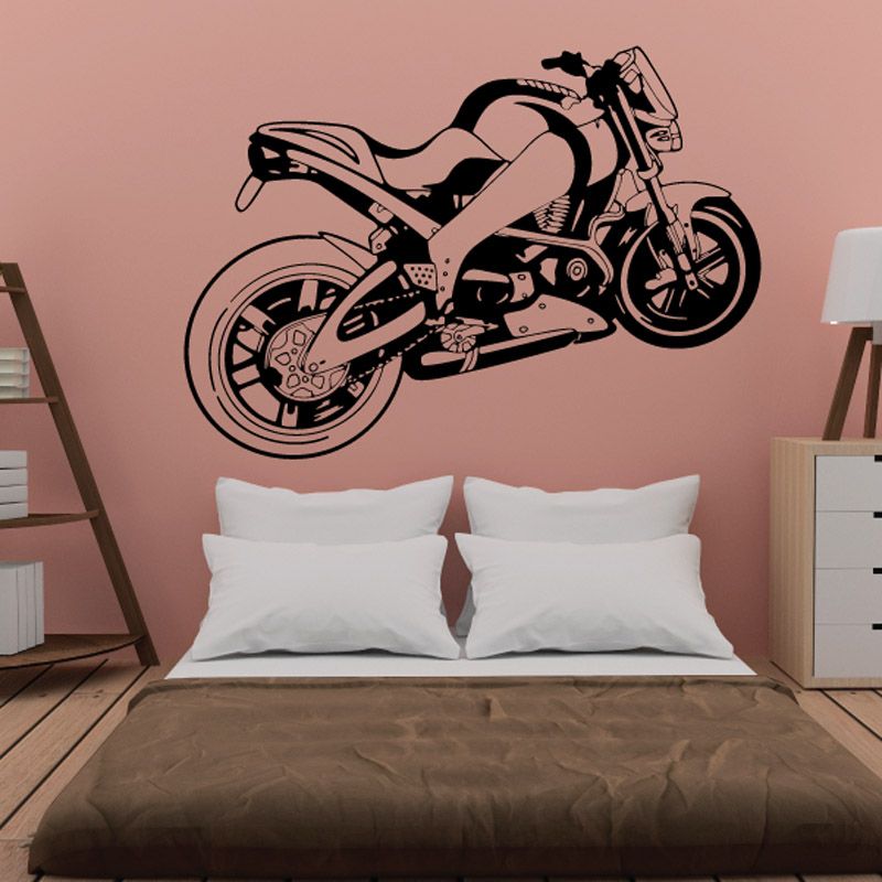Motorcycle wall decal with black illustrated sport bike design