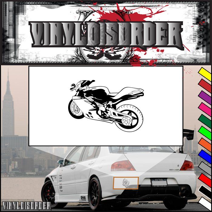 Motorcycle wall vinyl decal with black-and-white motorcycle illustration