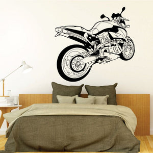 Motorcycle wall decal vinyl sticker, black and white illustrated bike on wall