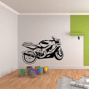 Motorcycle illustration wall decal in black vinyl, featuring a detailed bike silhouette