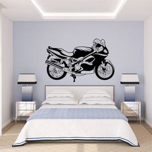 Motorcycle wall decal featuring black illustrated sport bike