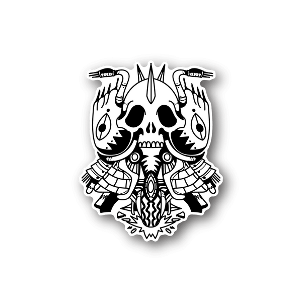 Motorcycle skull vinyl sticker, white graphic with handcuffs and flame