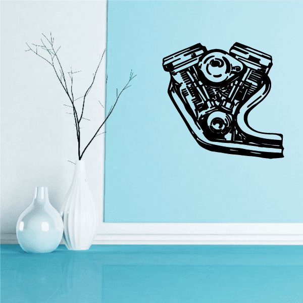 Motorcycle V-twin side view decal, black engine graphic