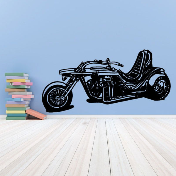 Motorcycle wall decal: black vinyl motorcycle silhouette with wheels and handlebar