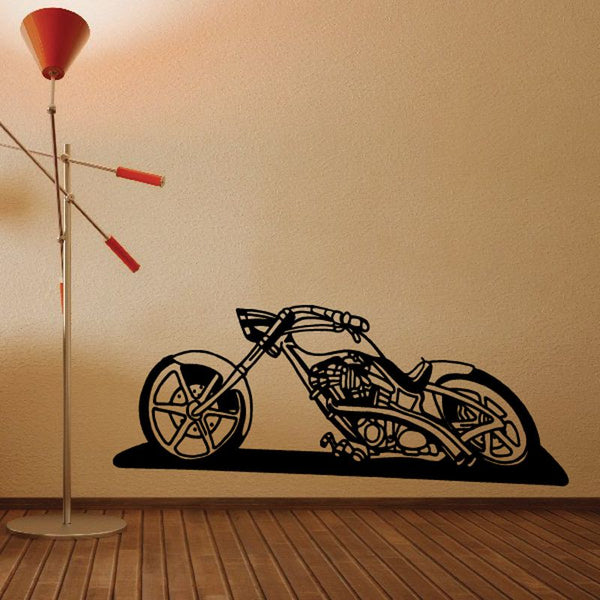 Motorcycle wall decal, black vinyl graphic with detailed bike design