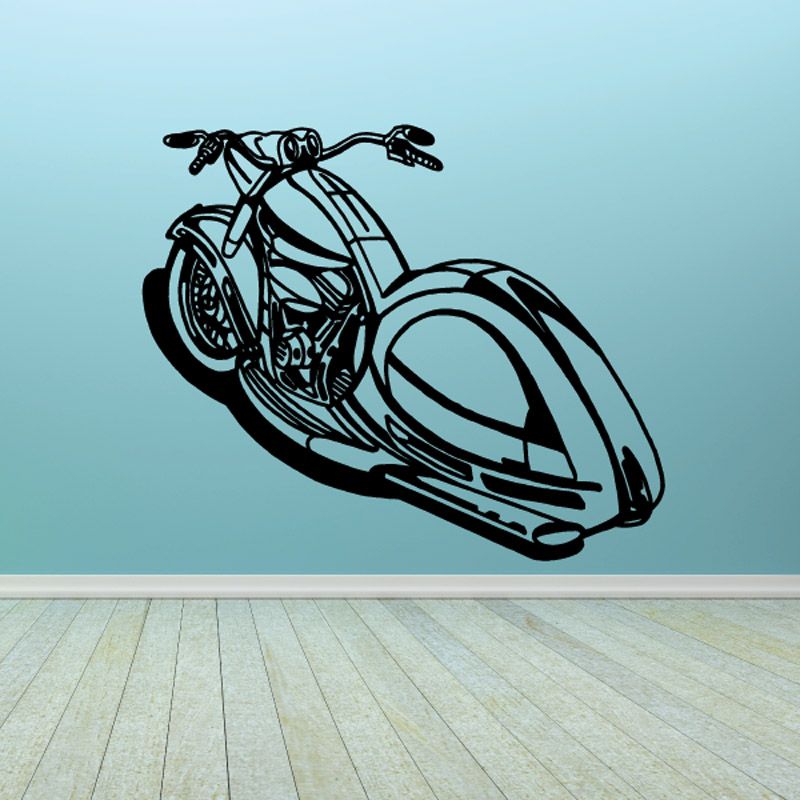 Motorcycle vinyl wall decal with stylized black sport bike outline