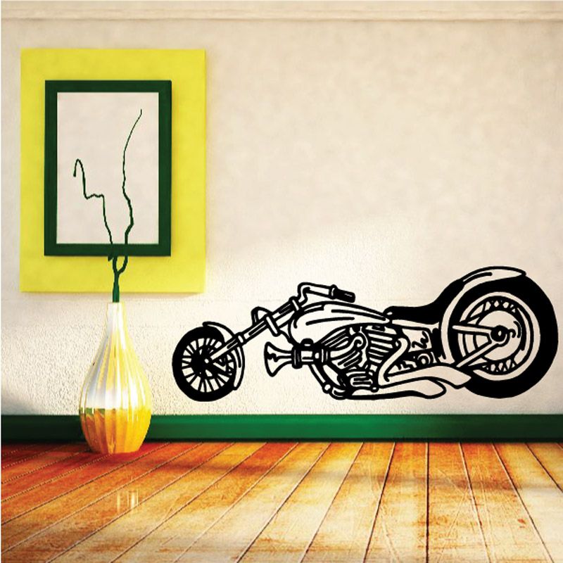 Motorcycle wall decal vinyl sticker, black side-view motorcycle silhouette