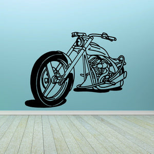Motorcycle wall decal, black and light gray line art of a cruiser bike.