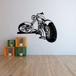 Black motorcycle wall decal vinyl with detailed line-art side view