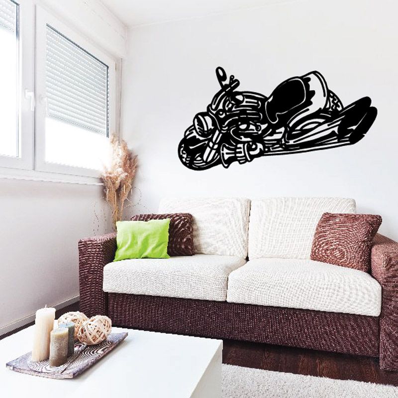 Motorcycle wall decal vinyl sticker, black racing motorcycle and rider silhouette
