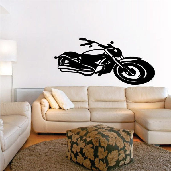 Black motorcycle vinyl wall decal with side profile design