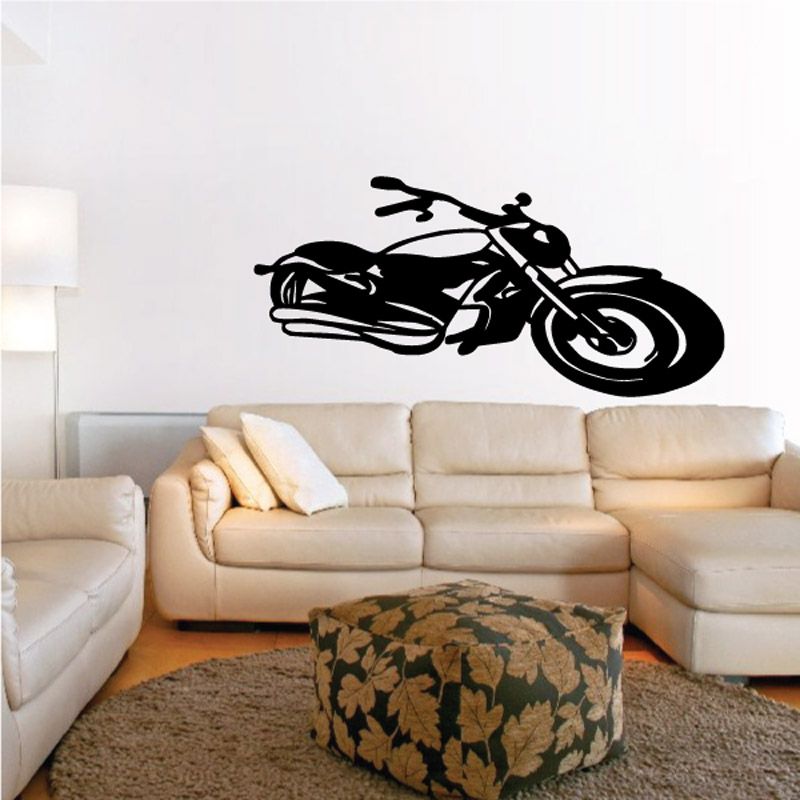 Black motorcycle vinyl wall decal with side profile design