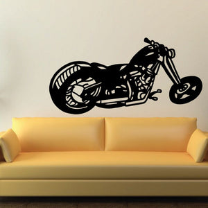 Black motorcycle vinyl wall decal with rider silhouette, side view