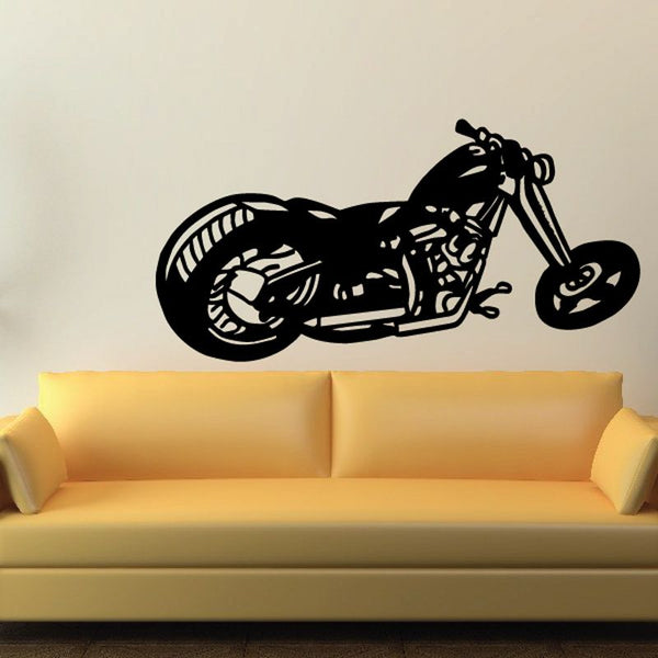 Black motorcycle vinyl wall decal with rider silhouette, side view