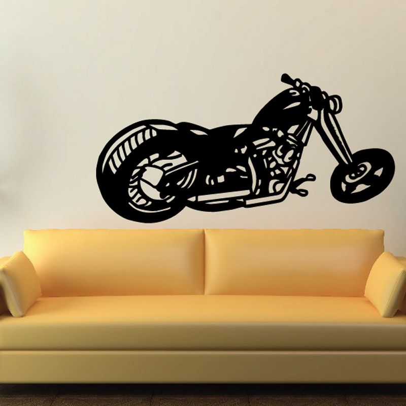 Black motorcycle vinyl wall decal with rider silhouette, side view