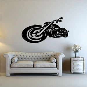Black motorcycle wall decal with stylized bike and motion lines
