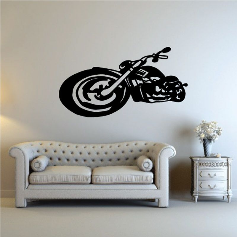 Black motorcycle wall decal with stylized bike and motion lines