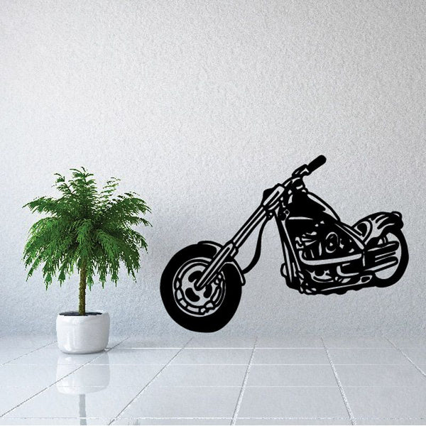 Black motorcycle wall decal vinyl sticker, bold outline bike and wheels