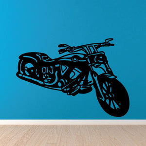 Motorcycle vinyl wall decal in dark black with bold action silhouette