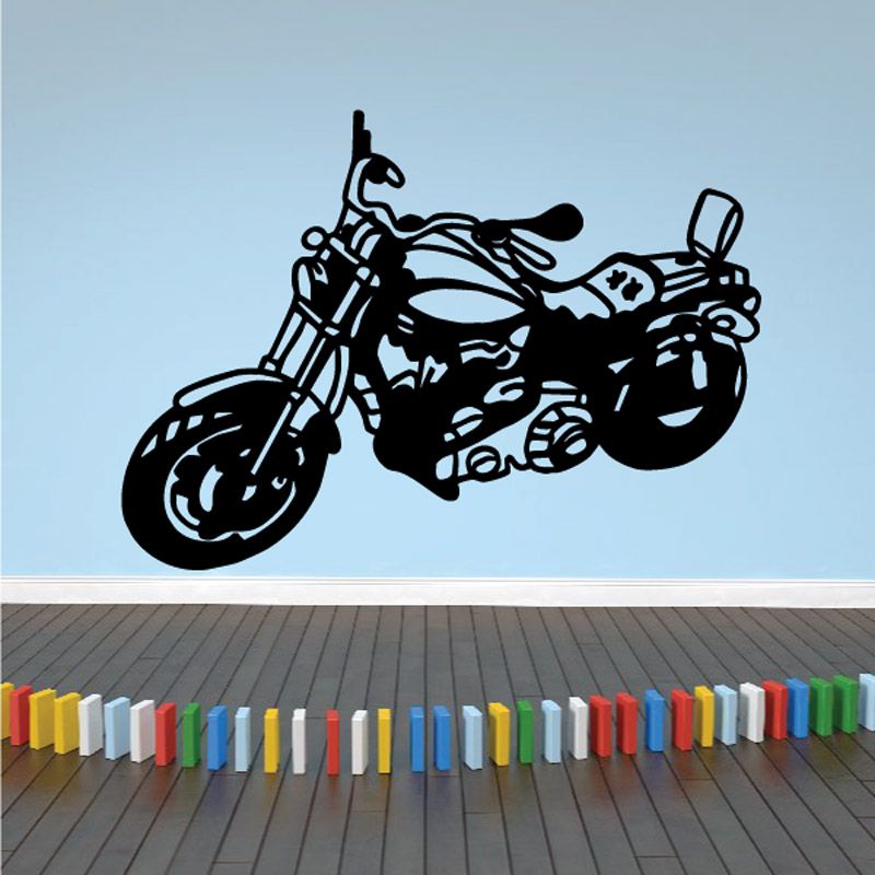 Motorcycle wall decal vinyl sticker, black racing bike silhouette