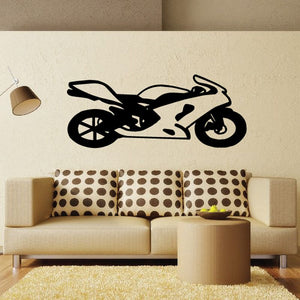 Motorcycle wall decal vinyl sticker, black racing motorcycle silhouette on wall