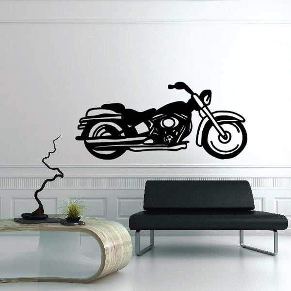 Motorcycle wall decal vinyl sticker, black outline motorcycle with side stand