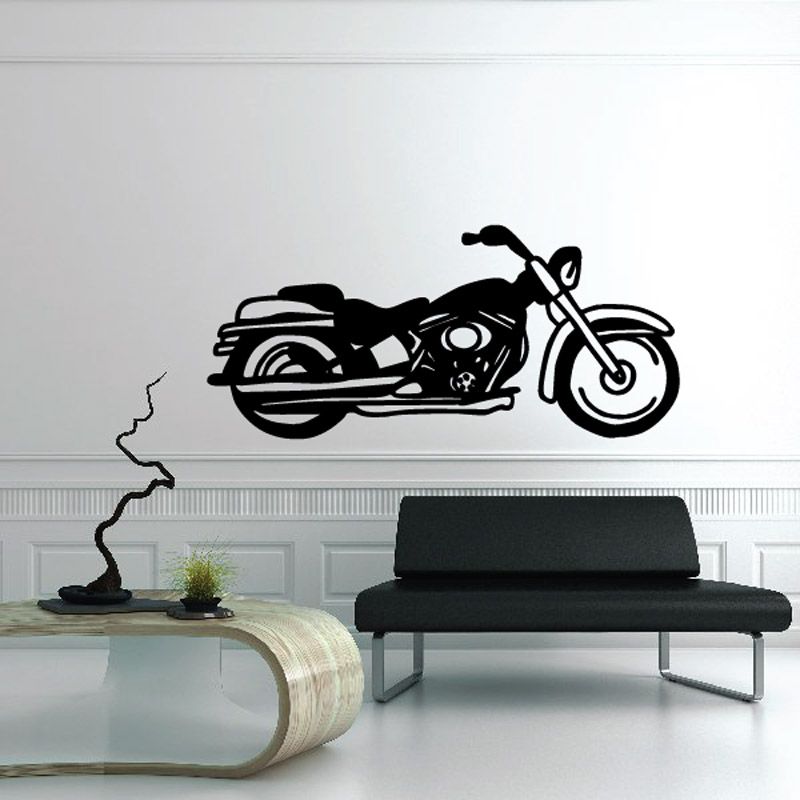 Motorcycle wall decal vinyl sticker, black outline motorcycle with side stand
