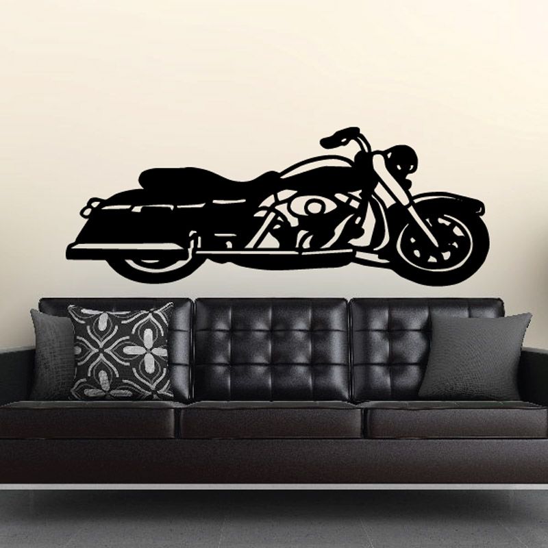 Motorcycle wall decal in black vinyl, side-view sport bike silhouette.