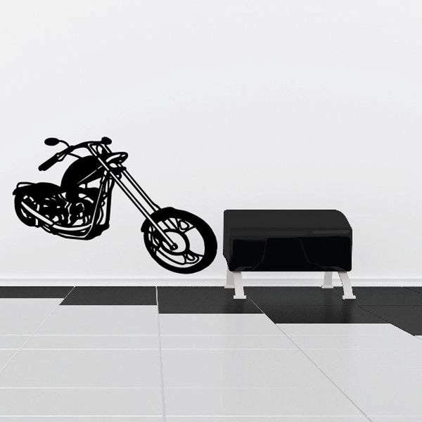 Black motorcycle wall decal vinyl sticker, side view bike silhouette